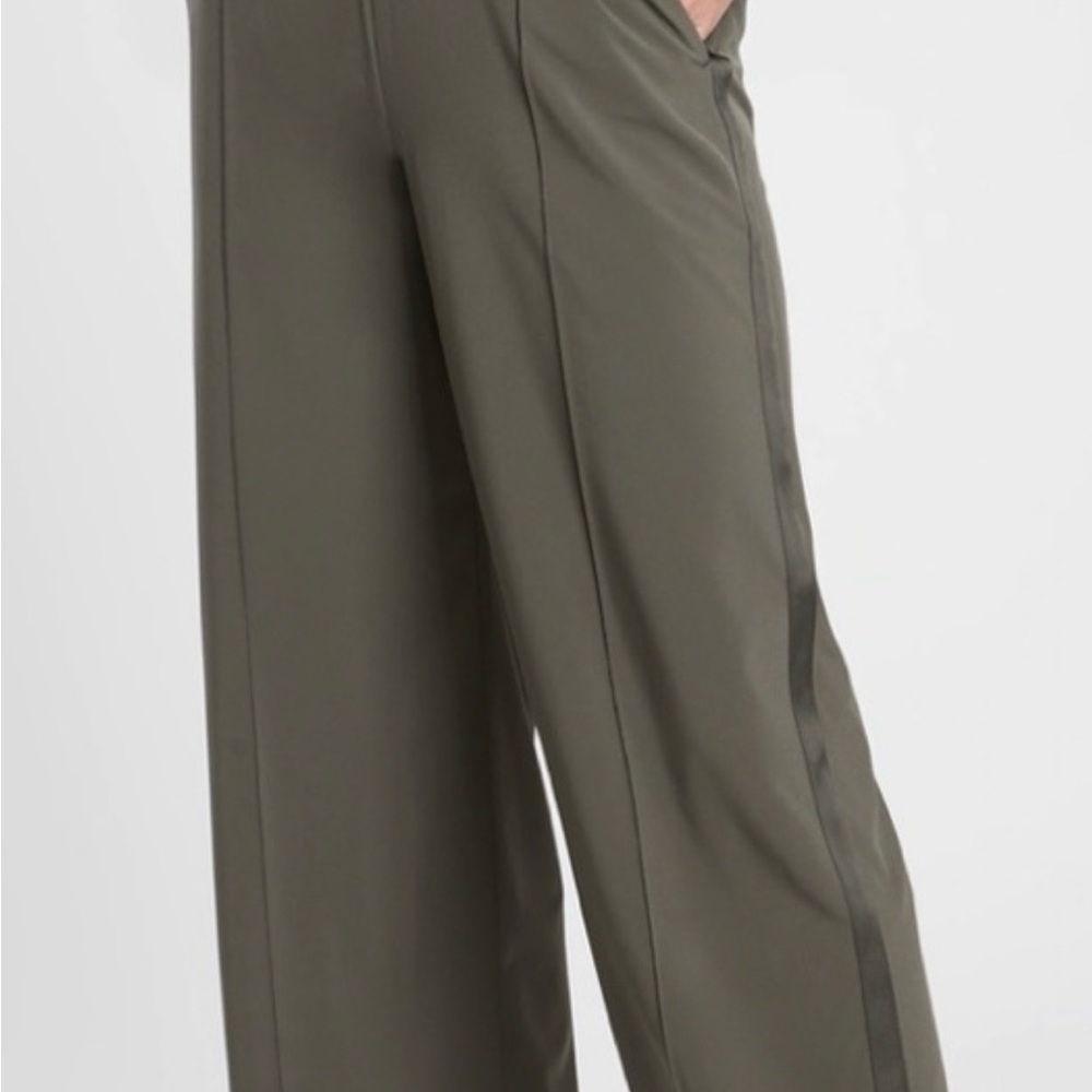 Wide-Leg Olive Green Pants with Side Stripe